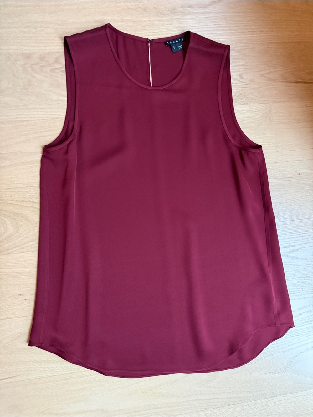Theory Silk Shell Top in Burgundy Red